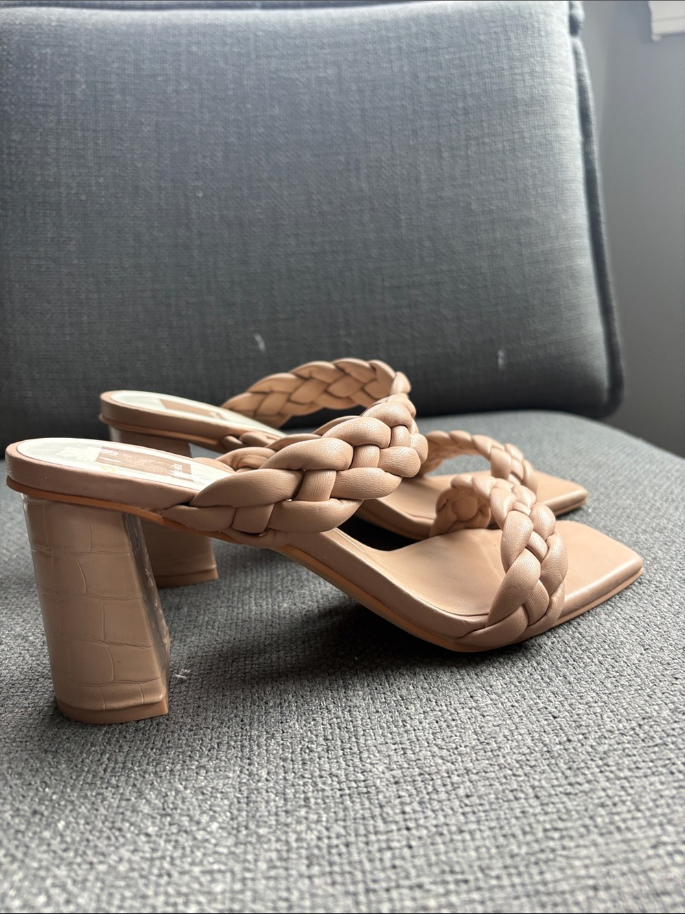 Dolce Vita Braided Double-Strap Nude Heeled Slides - Picture 2 of 7